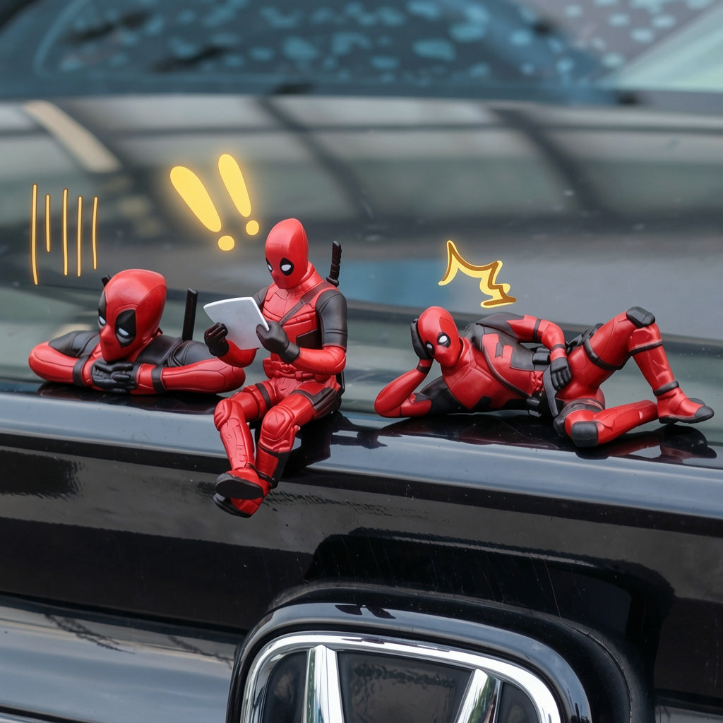 Premium Deadpool Mini Action Figure Set (3 PCS) – Toys for Car Dashboard, Desk Decor & Gifting
