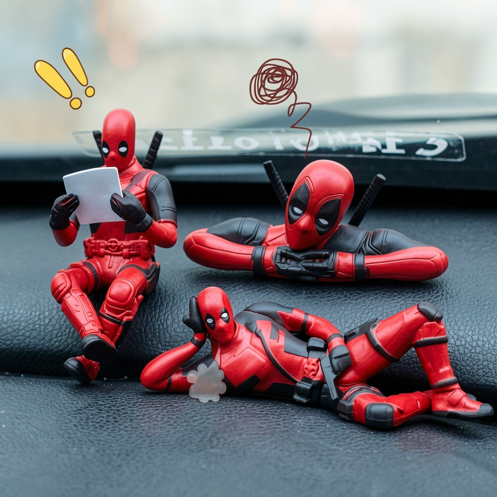 Premium Deadpool Mini Action Figure Set (3 PCS) – Toys for Car Dashboard, Desk Decor & Gifting