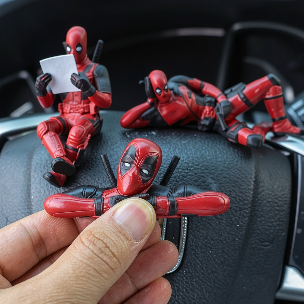 Premium Deadpool Mini Action Figure Set (3 PCS) – Toys for Car Dashboard, Desk Decor & Gifting